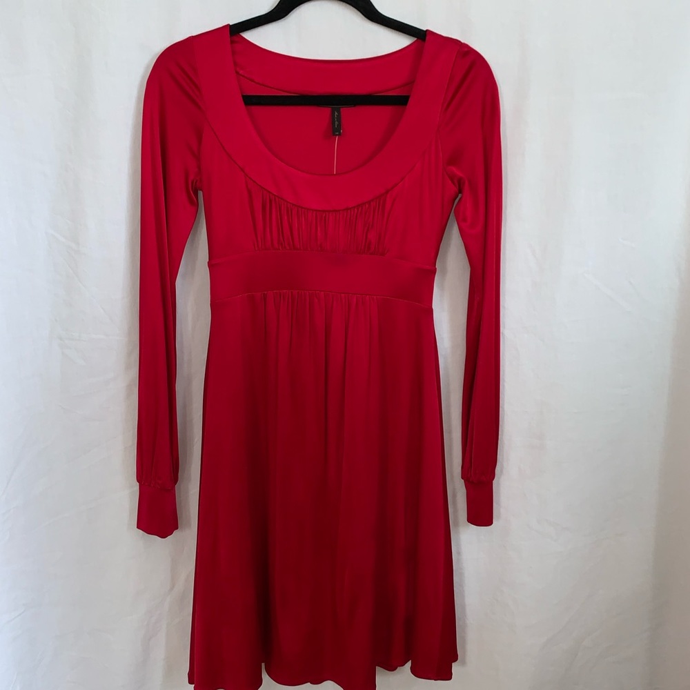 BCBGMAXAZRIA SATIN ruched scoopneck Dress NWOT